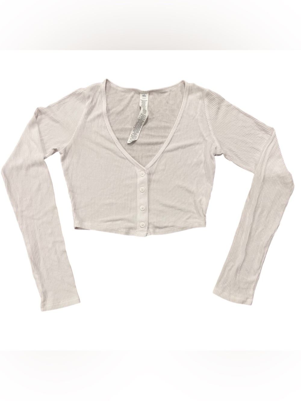 ALO Yoga Ribbed Cropped Whisper Cardigan White S Soft Stretch Fitted